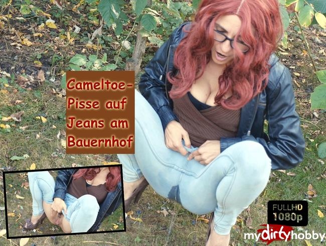 Cameltoe-Pisse auf Jeans am Bauernhof