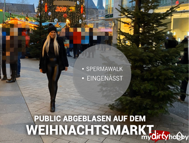 Public Abgeblasen mit Spermafresse + eingenässt in Latexhose auf dem Weihnachtsmarkt